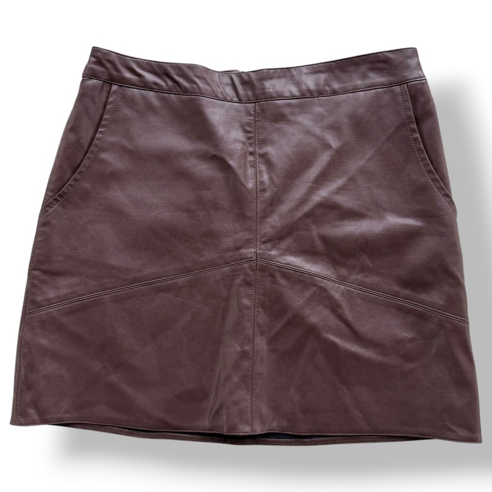 Jun & Ivy Women's Sm Brown Vegan Faux Leather Side Pockets Vista Mini Skirt Boho